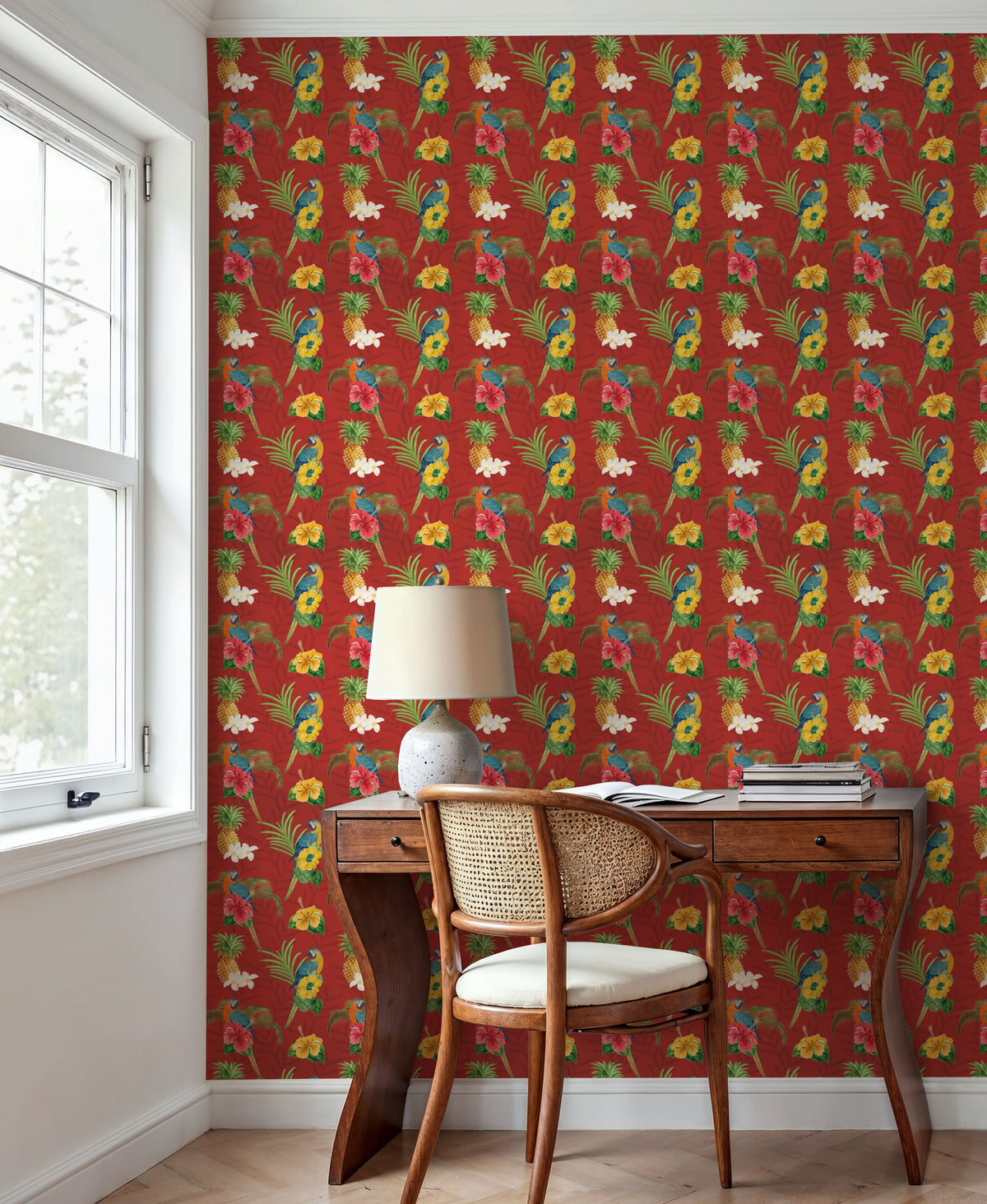 Parrot Paradise Red Mural Wallpaper - room preview 05