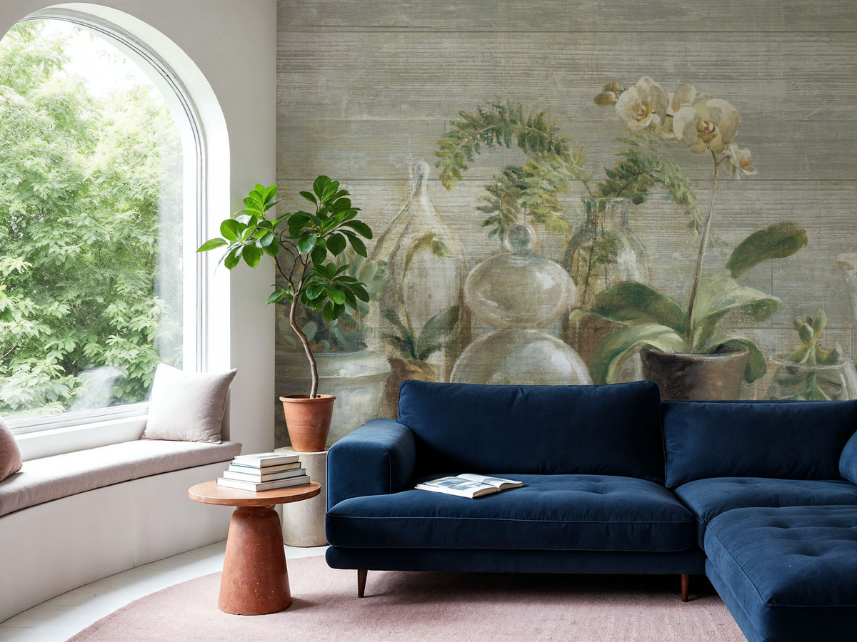 Greenhouse Orchids on Wood Mural Wallpaper - room preview 05