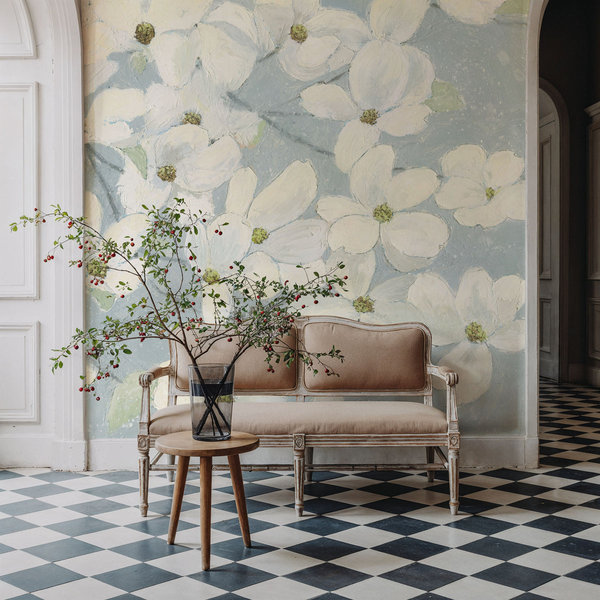 Dogwood White Mural Wallpaper - room preview 05