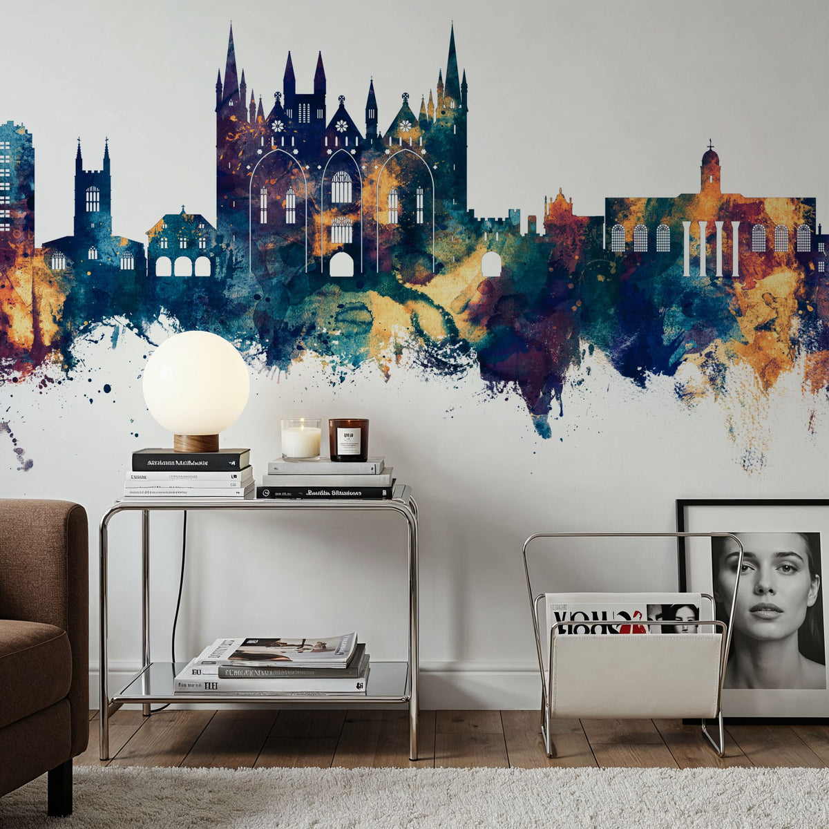 Peterborough England Skyline Blue & Bronze Mural Wallpaper - room preview 05