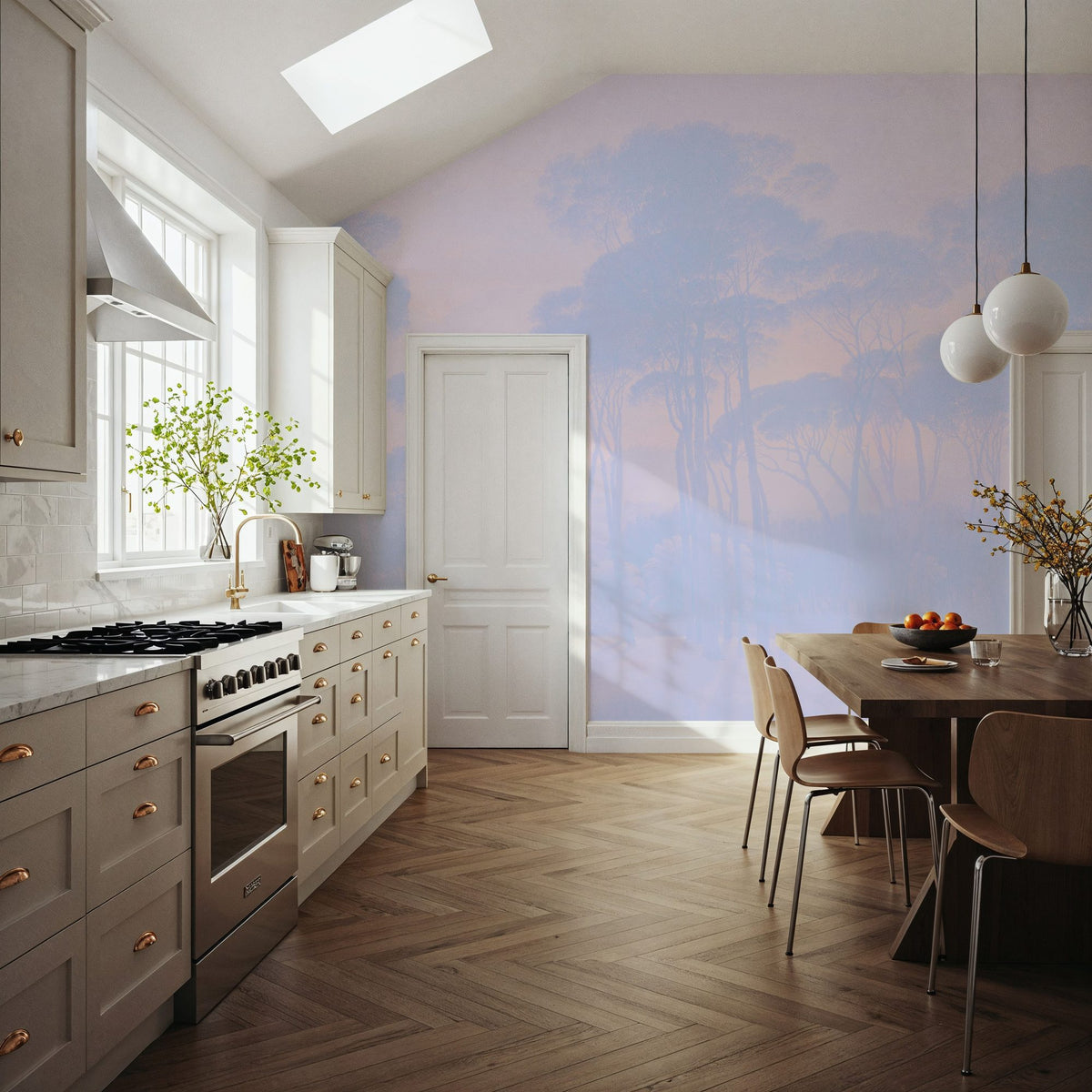 Mediterranean Pine Landscape, Periwinkle Mural Wallpaper - room preview 05