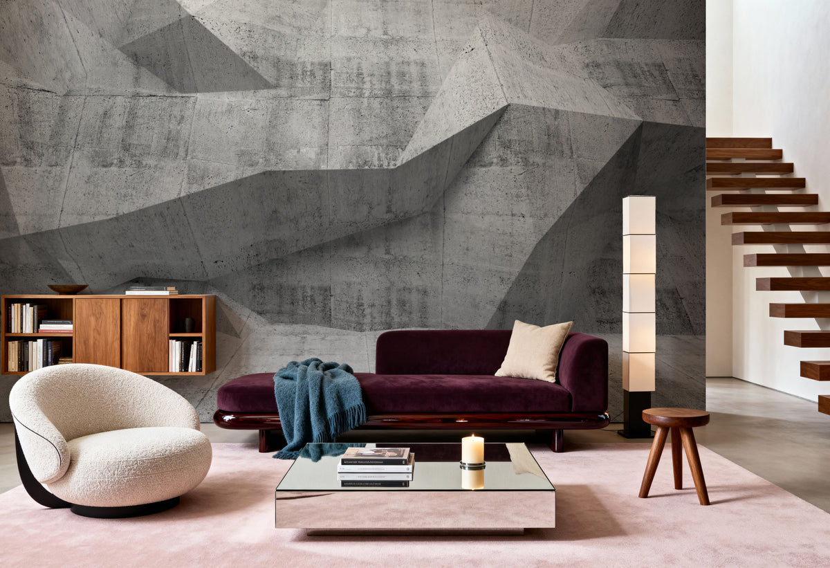 Concrete Shapes Gray Mural Wallpaper - room preview 05