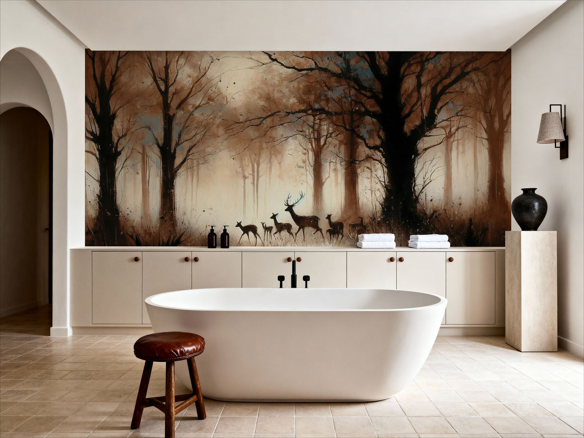 Deer Family in Misty Sepia Mural Wallpaper - room preview 05