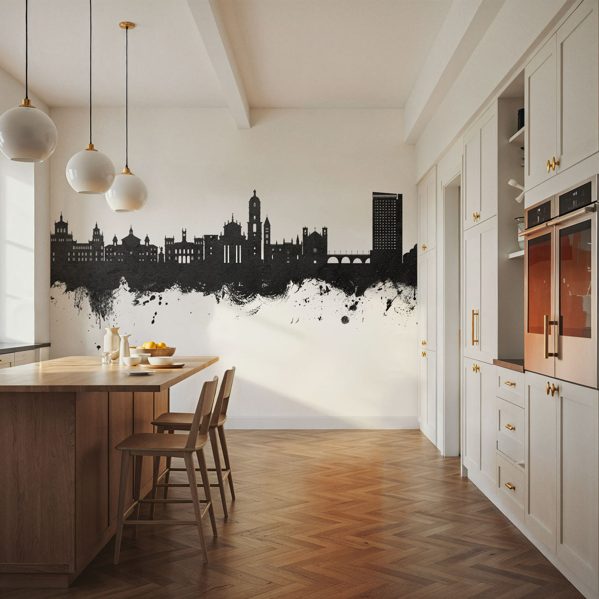 Valladolid Spain Skyline Black & White Mural Wallpaper - room preview 05