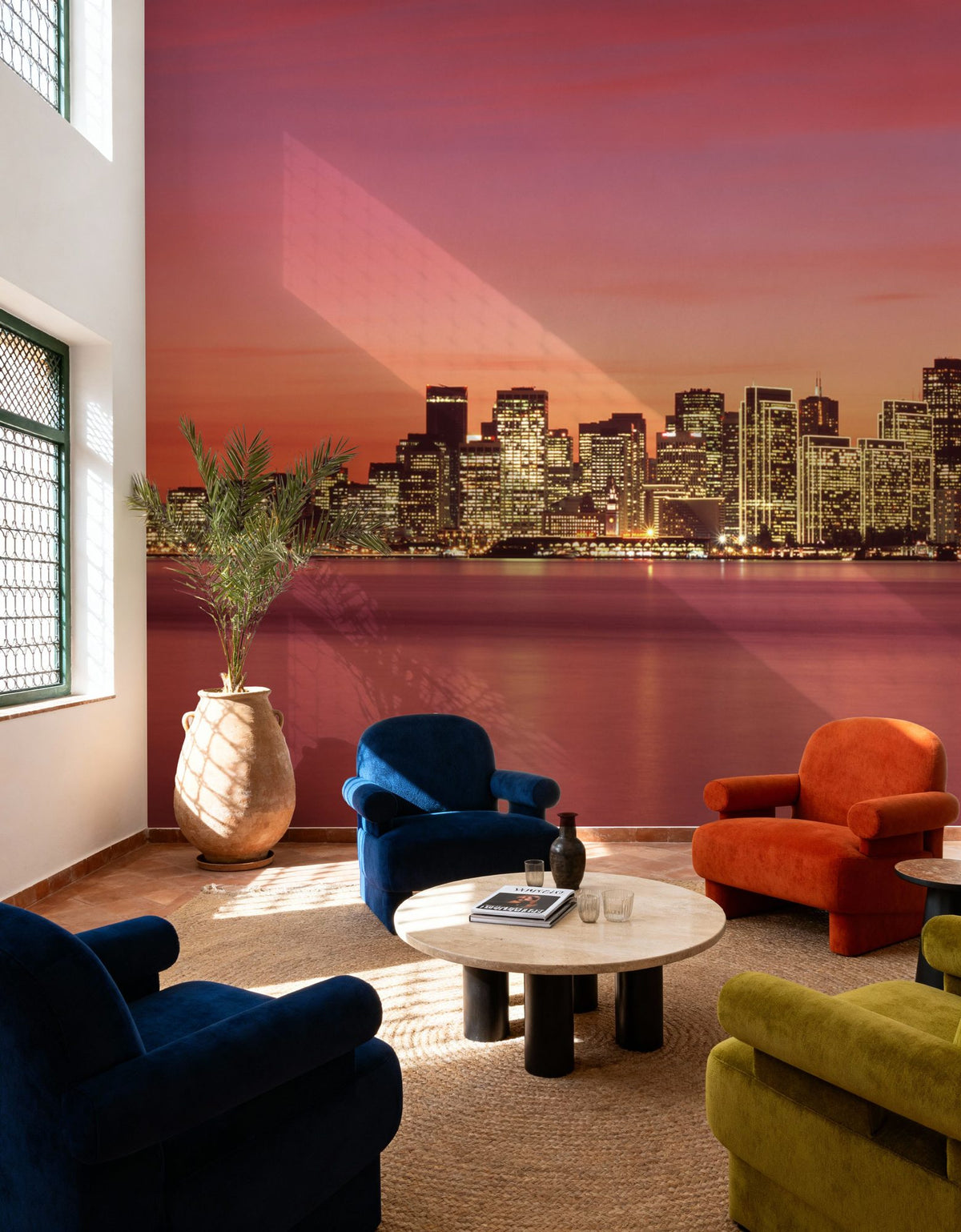 Red Gradient Twilight Metropolis Mural Wallpaper - room preview 05
