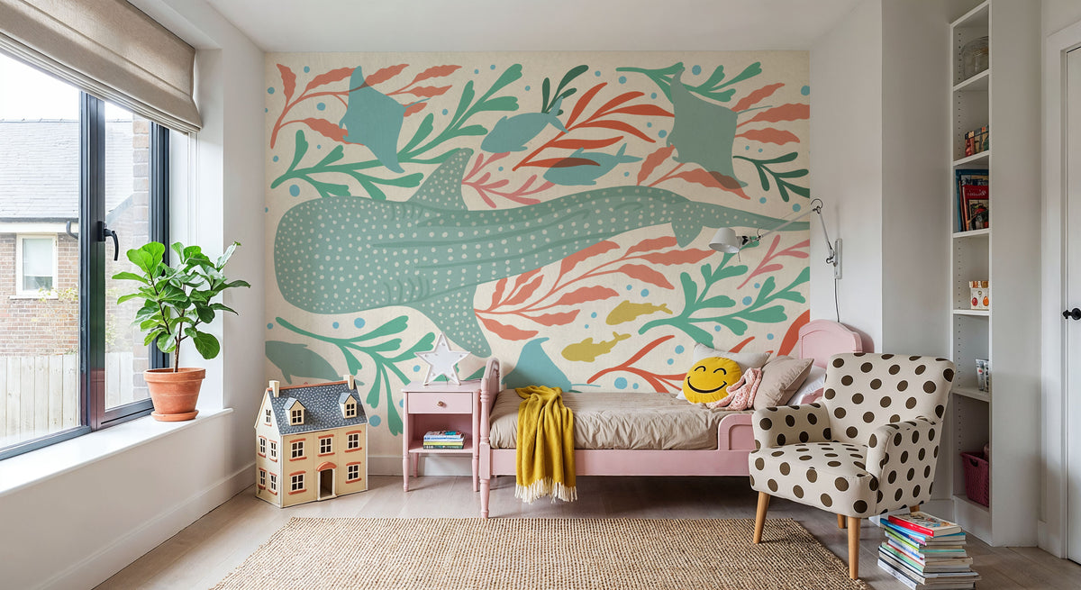 Whale Shark Alert Mural Wallpaper - room preview 05