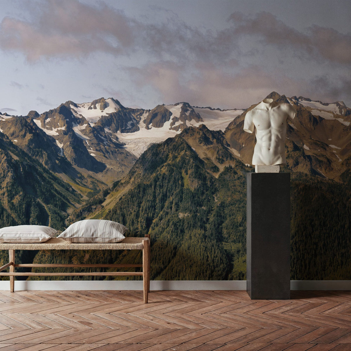 Olympic Mountains Mural Wallpaper - Neutral Tone - room preview 05