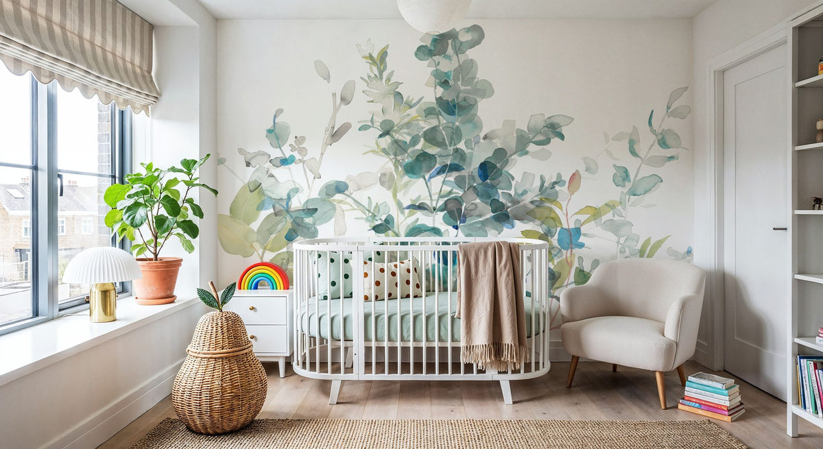 Eucalyptus I White Mural Wallpaper - room preview 05
