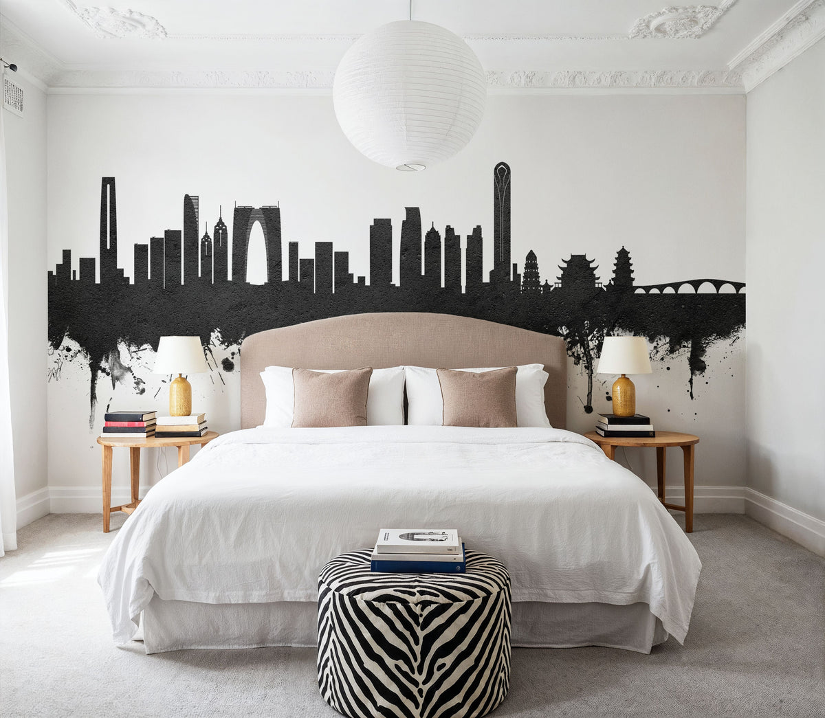 Suzhou China Skyline Black & White Mural Wallpaper - room preview 05