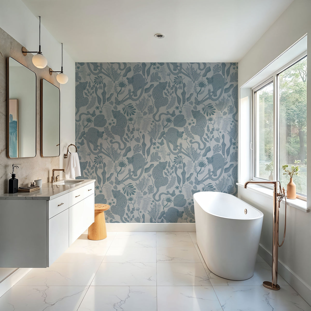 Jungle Leopards Blue Mural Wallpaper - room preview 05