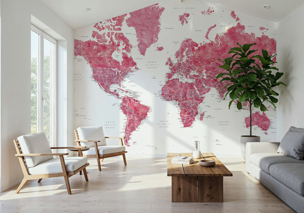 World Map Cities - Wanda Mural Wallpaper - room preview 05
