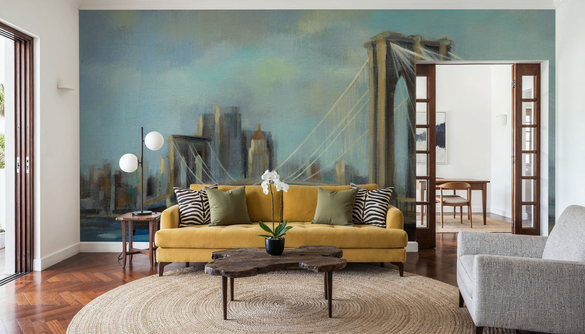 Painterly Brooklyn Bridge Mural Wallpaper - room preview 05