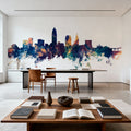 Cleveland Ohio Skyline Blue & Bronze Mural Wallpaper - room preview 05