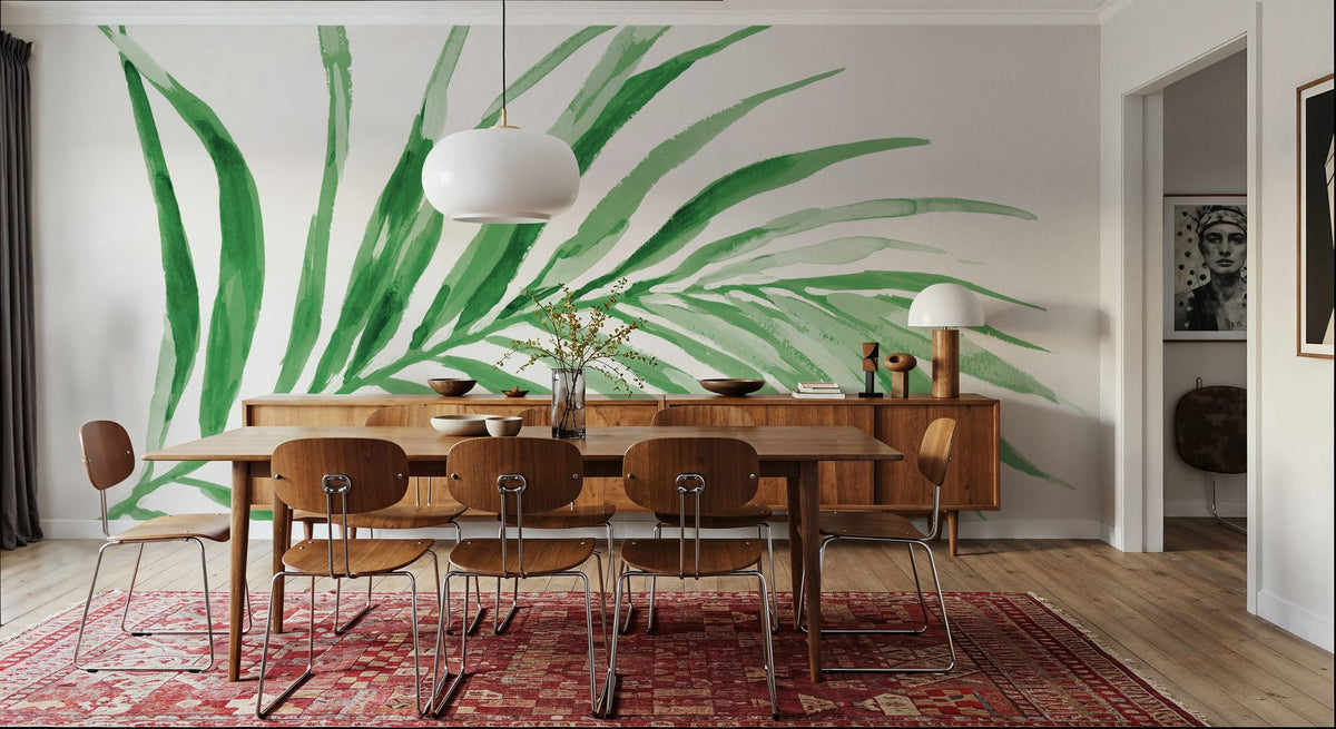 Colorful Tropical Leaf Green II Mural Wallpaper - room preview 05