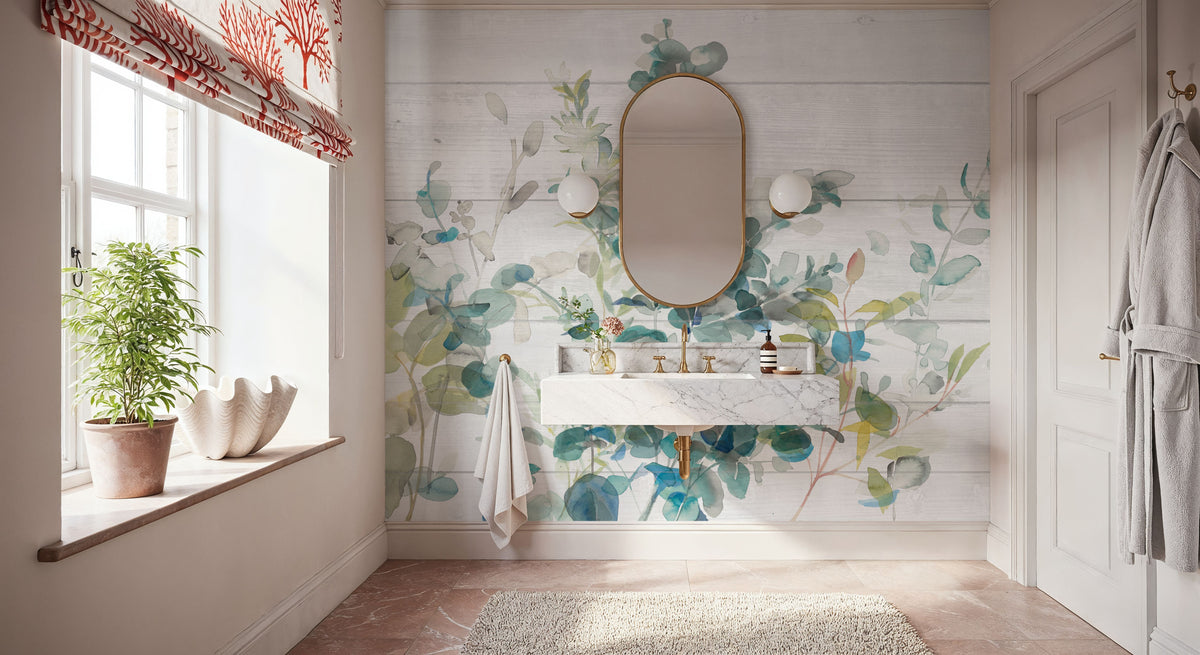 Eucalyptus I on Shiplap Mural Wallpaper - room preview 05