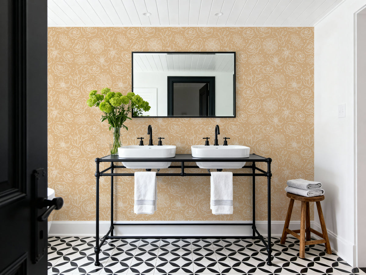 Sky Flowers Gold Mural Wallpaper - room preview 05