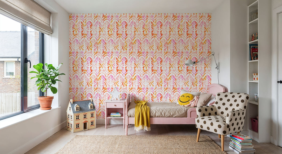 Rose Ikat Mural Wallpaper - room preview 05
