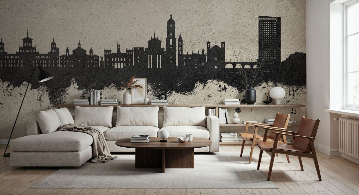 Valladolid Spain Skyline Concrete Mural Wallpaper - room preview 05