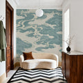 Ukiyo-e Clouds, Soft Teal Mural Wallpaper - room preview 05