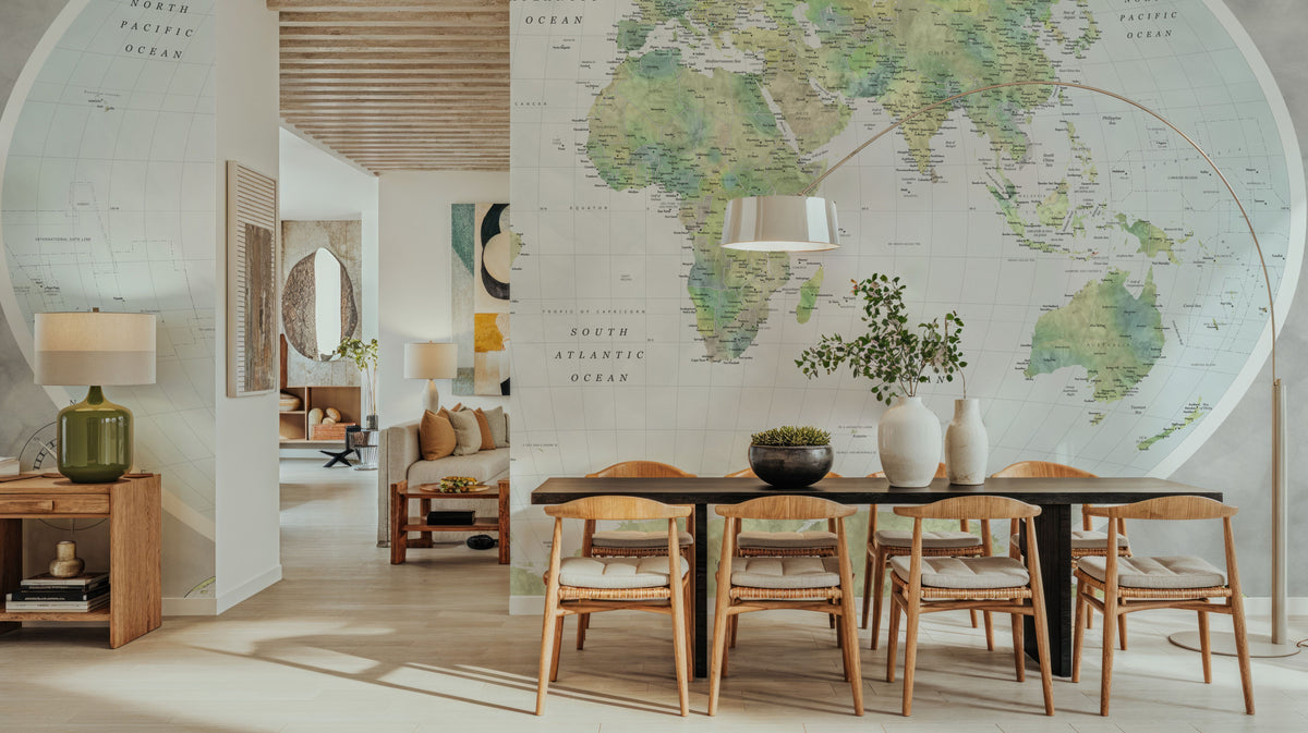 World Map Atlas Green Mural Wallpaper - room preview 05