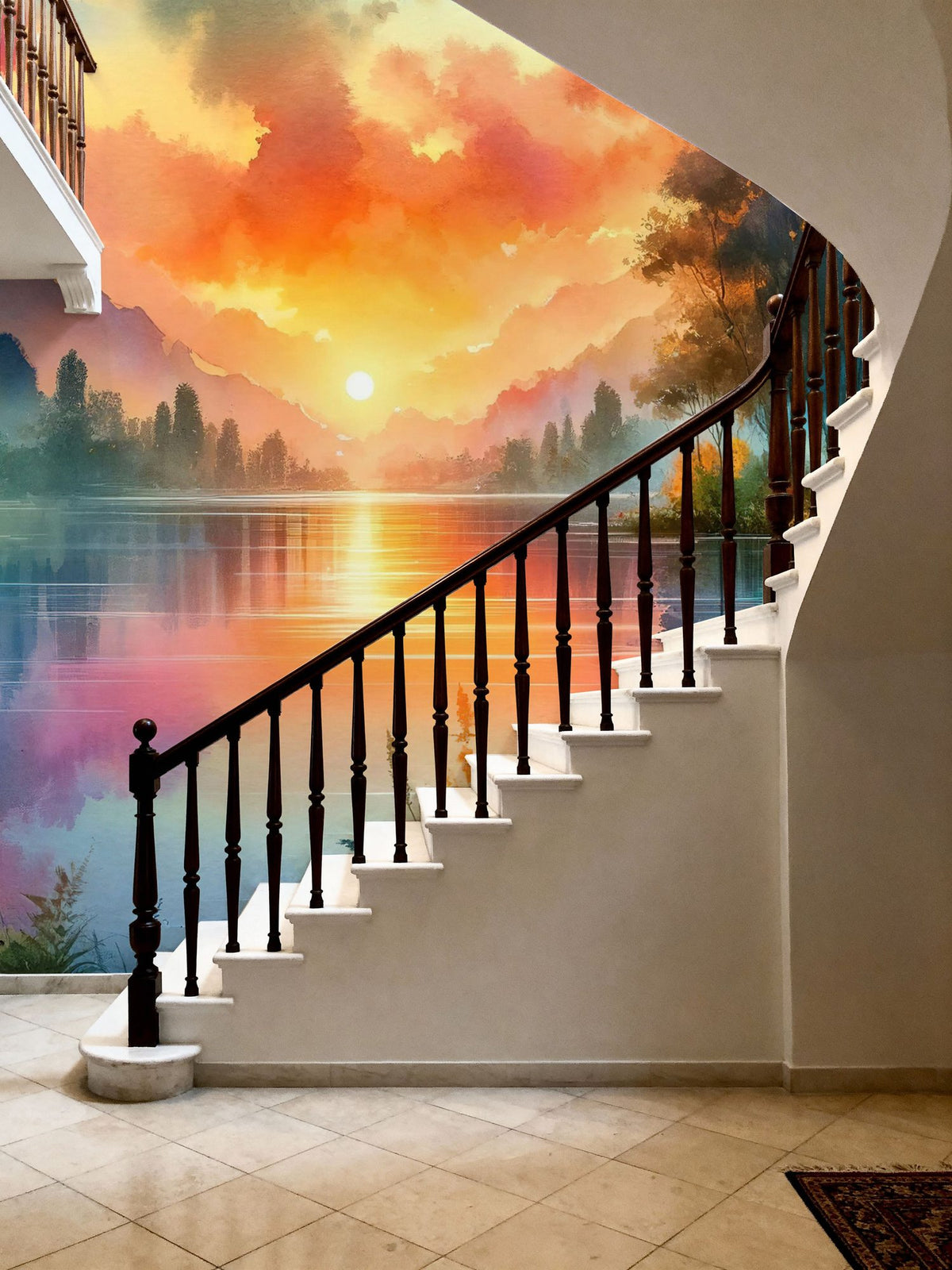 Vibrant Sunset Over Serene Lake Mural Wallpaper - room preview 05