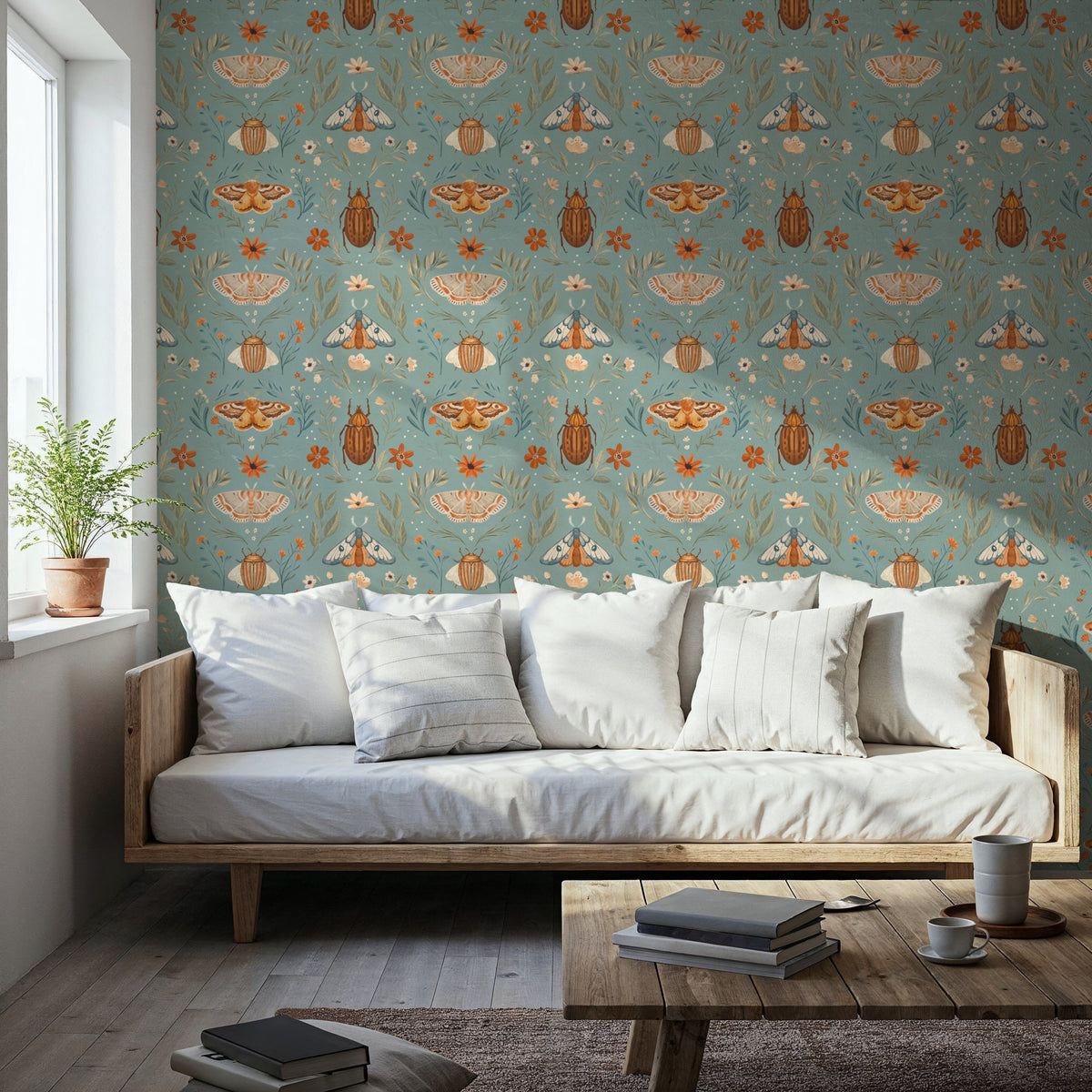 Papilion Chase Blue Mural Wallpaper - room preview 05