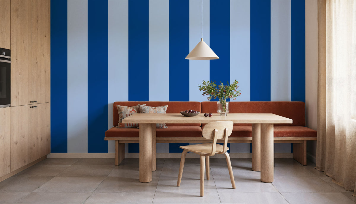 Circus Stripes, Blue on Blue Mural Wallpaper - room preview 05