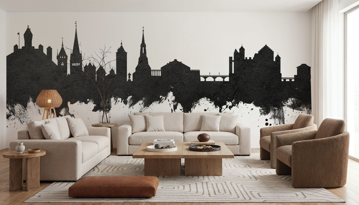 Schaffhausen Switzerland Skyline Black & White Mural Wallpaper - room preview 05