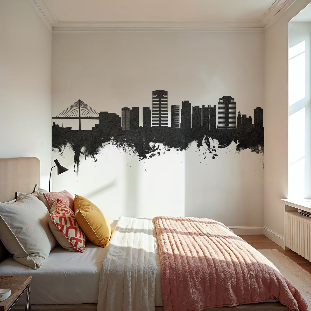 Long Beach California Skyline Black & White Mural Wallpaper - room preview 05