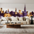 Norwich England Skyline Purple & Gold Mural Wallpaper - room preview 05