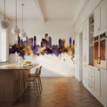 Queens New York Skyline Purple & Gold Mural Wallpaper - room preview 05