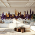 Lubeck Germany Skyline Purple & Gold Mural Wallpaper - room preview 05