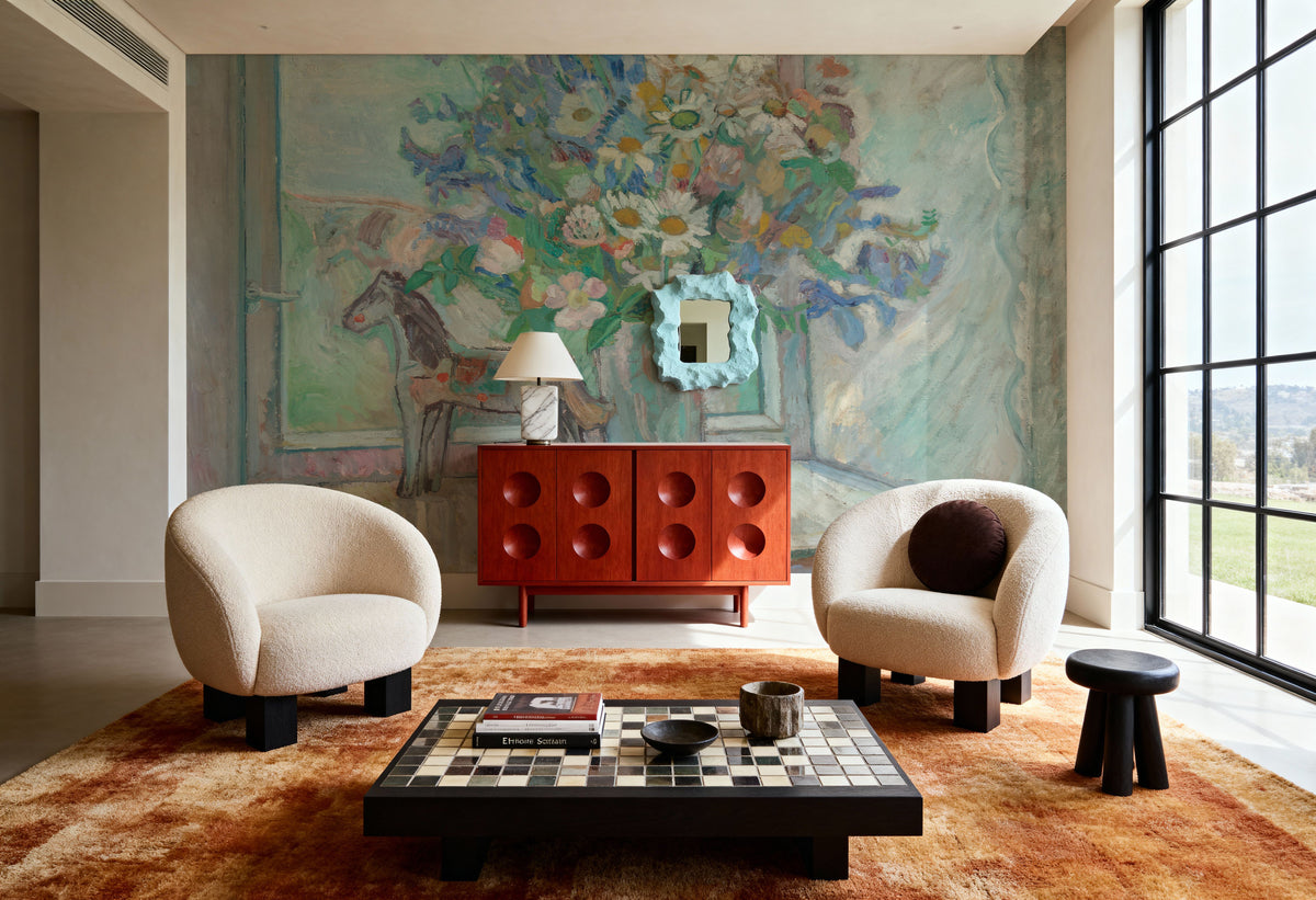 Flowers and Horse Figure by Window Mural Wallpaper - room preview 05