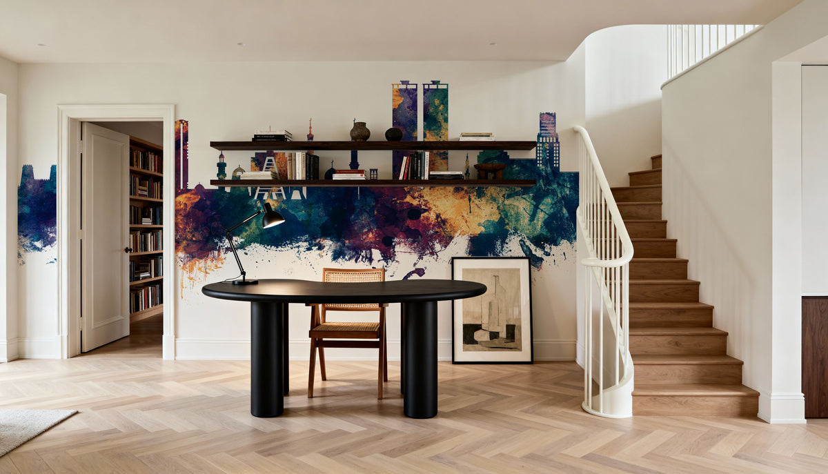 Ras Al Khaimah Skyline Blue & Bronze Mural Wallpaper - room preview 05