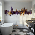 Krakow Skyline Purple & Gold Mural Wallpaper - room preview 05