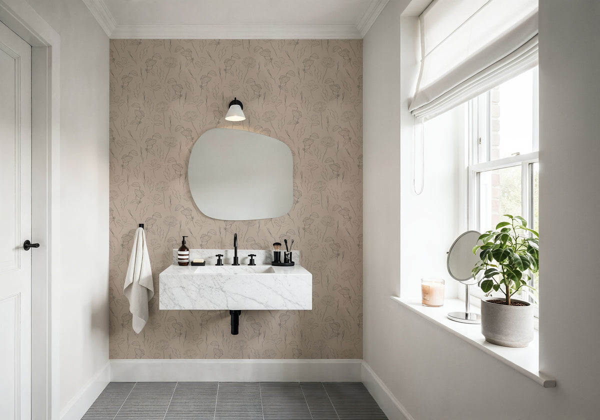 Botanical Study Beige Mural Wallpaper - room preview 05