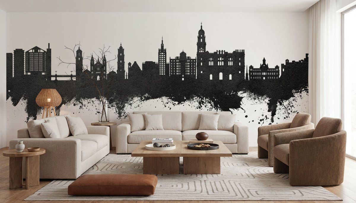 Málaga Spain Skyline Black & White Mural Wallpaper - room preview 05