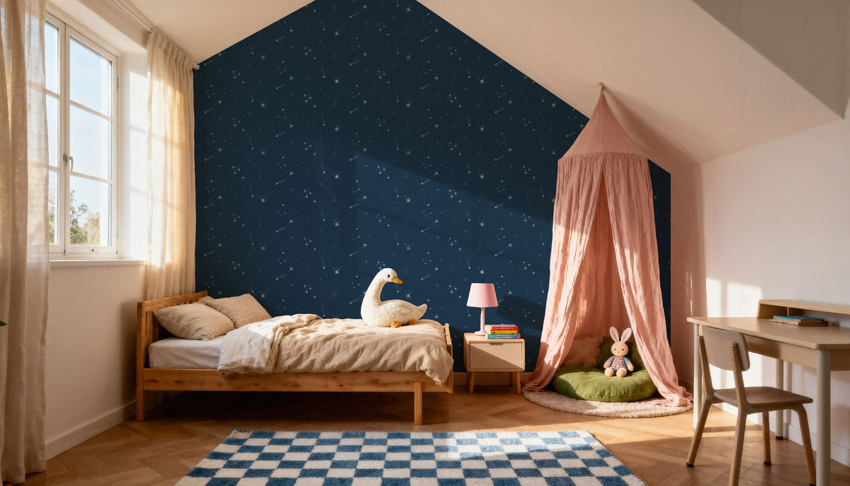 Stardust, Sky Blue on Space Mural Wallpaper - room preview 05