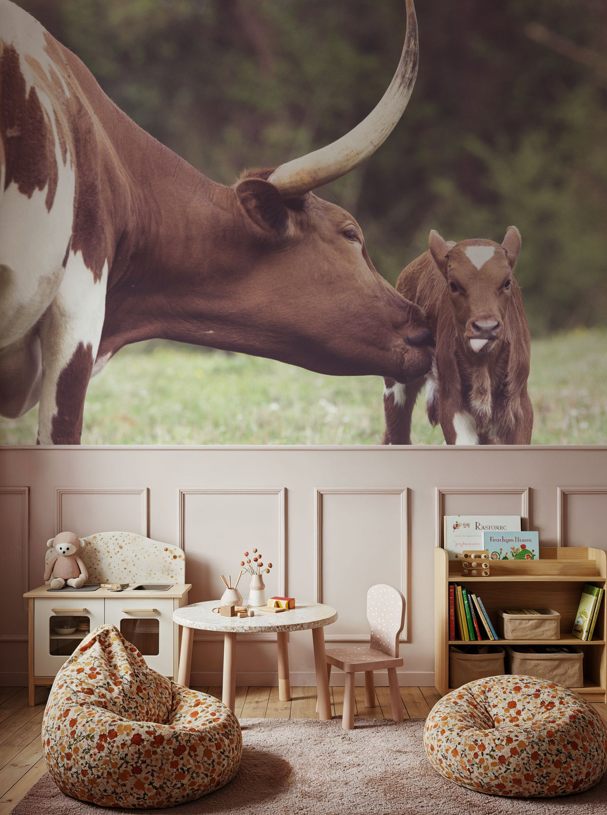 Longhorn Pasture Pair Mural Wallpaper - room preview 05