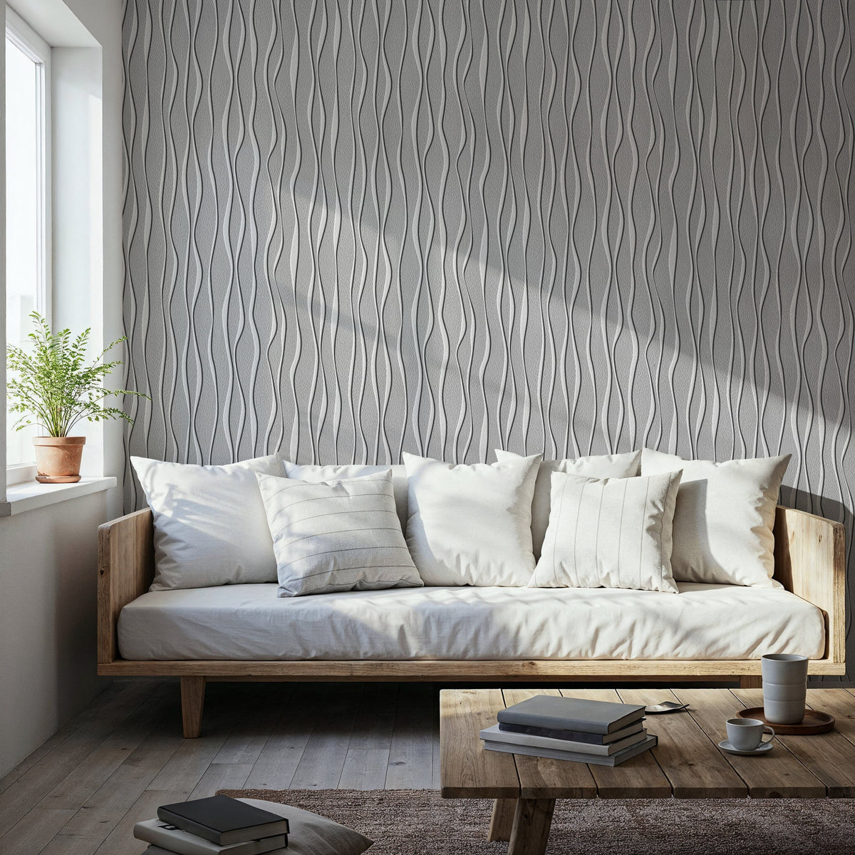 Swaying Lines, Gray Mural Wallpaper - room preview 05