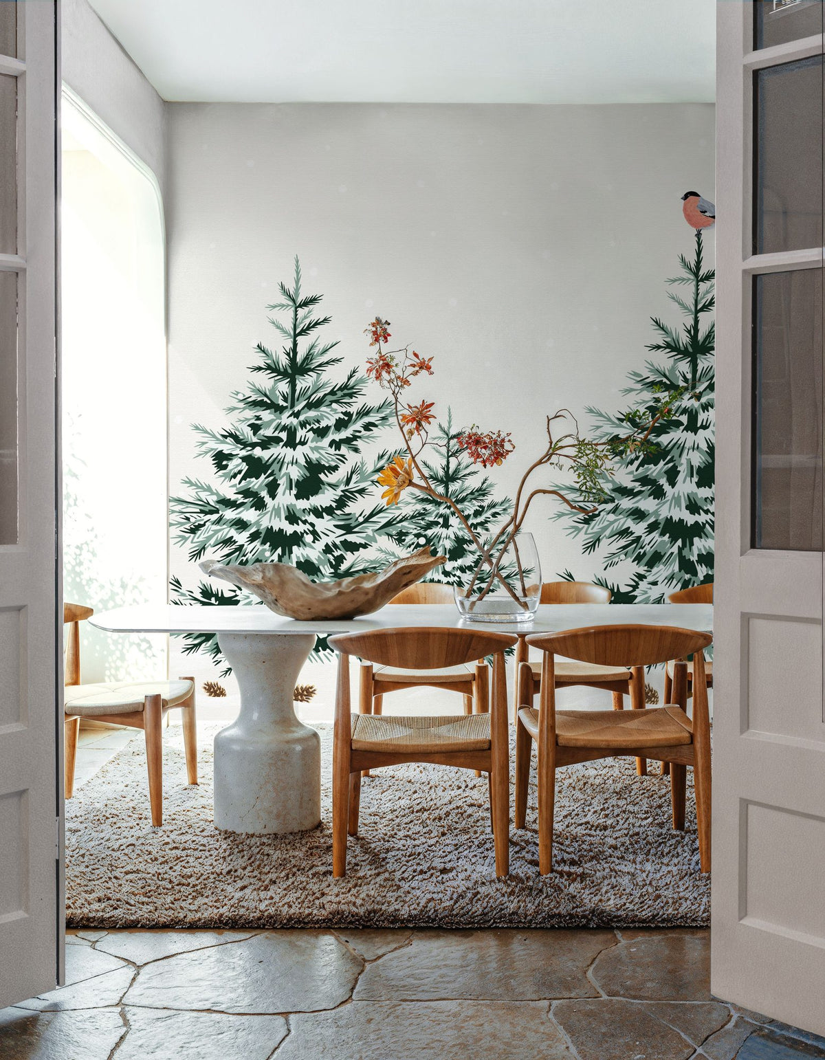 Snowy Spruce Trees Mural Wallpaper - room preview 05