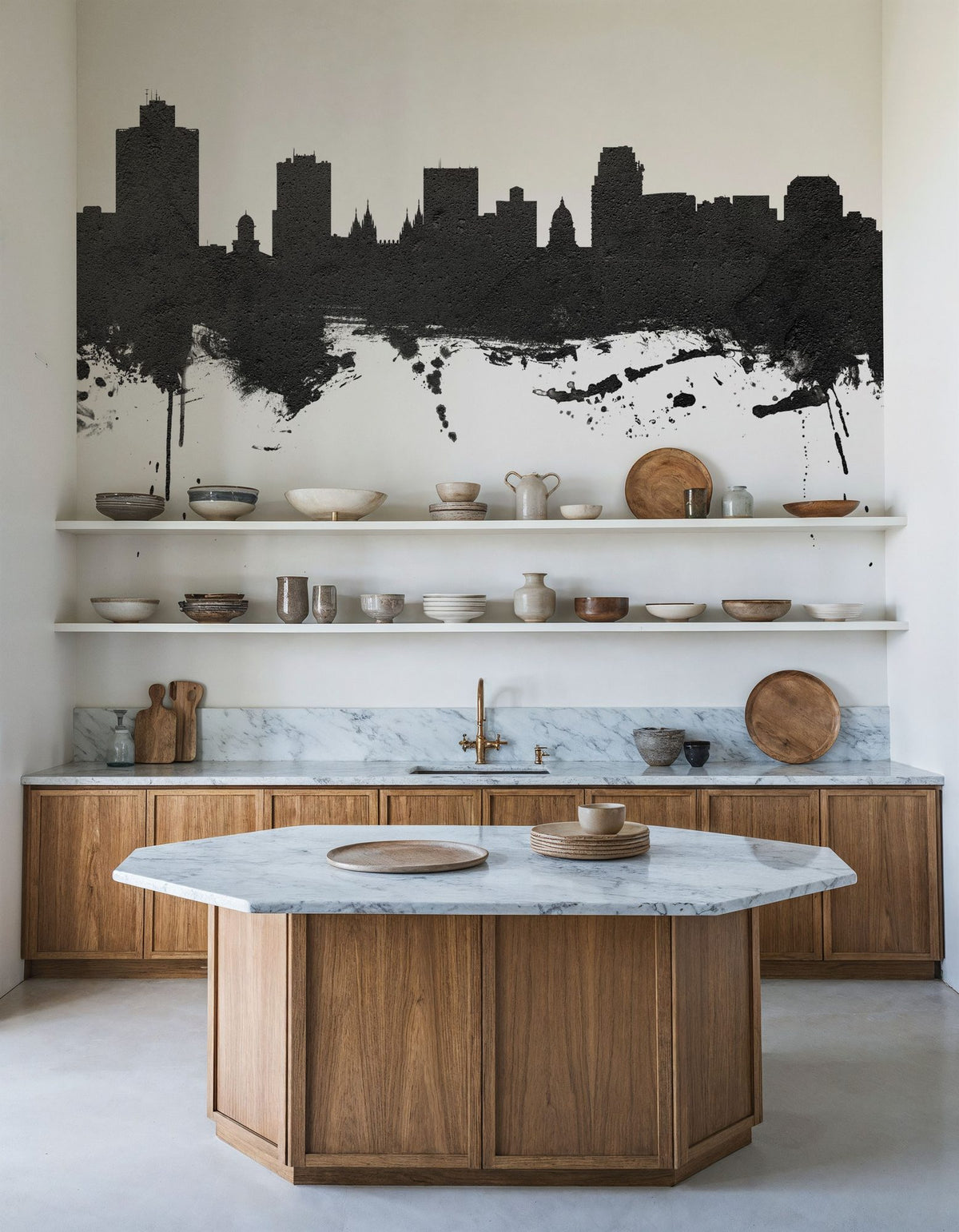 Salt Lake City Utah Skyline Black & White Mural Wallpaper - room preview 05