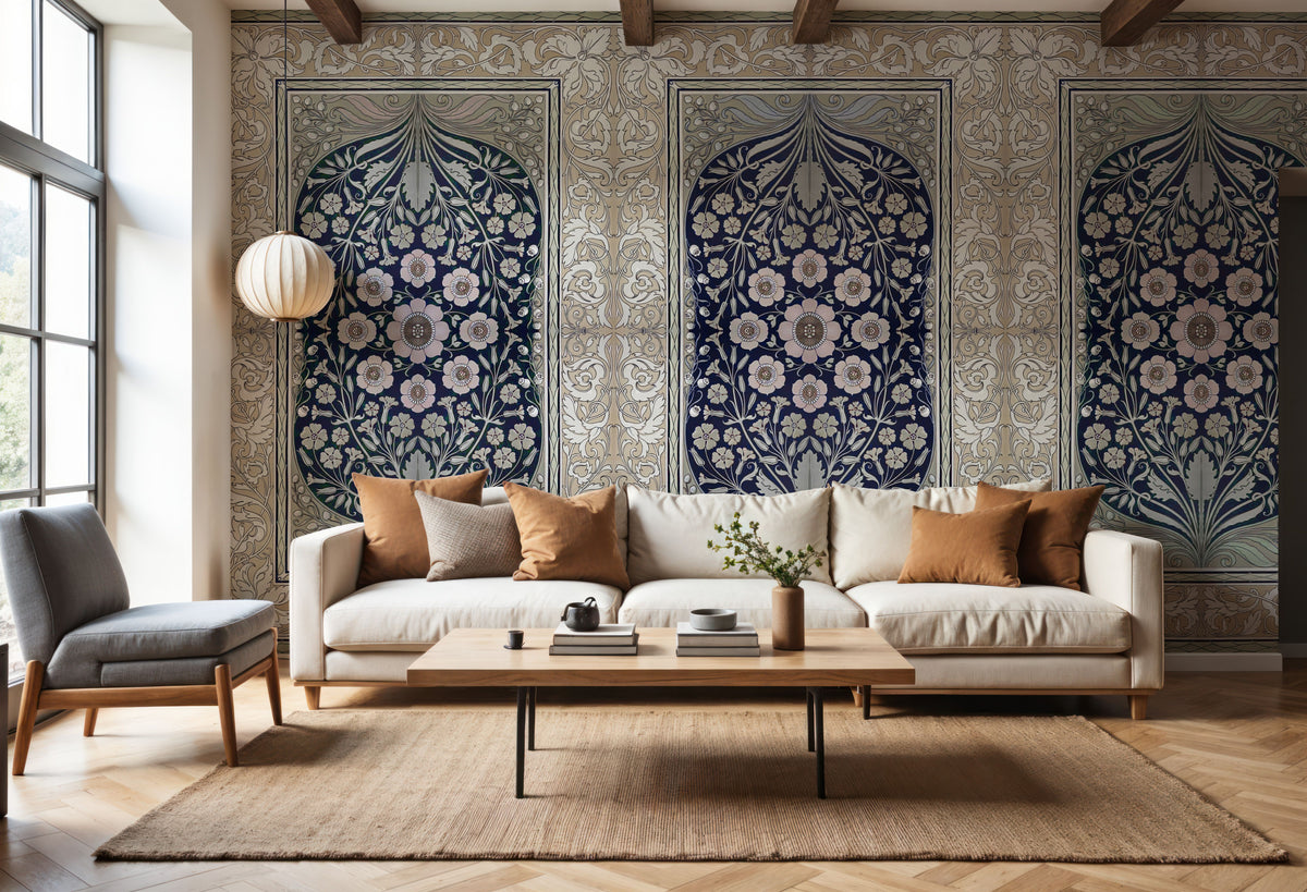 My Floral Dreams, Blue Mural Wallpaper - room preview 05
