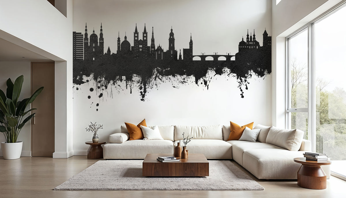 Würzburg Germany Skyline Black & White Mural Wallpaper - room preview 05