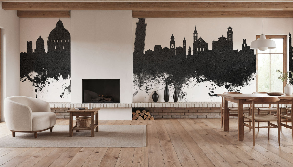 Pisa Italy Skyline Black & White Mural Wallpaper - room preview 05