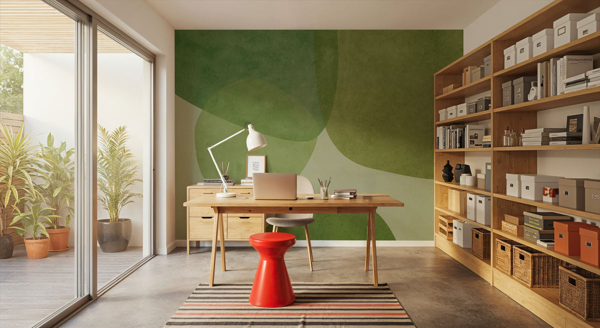Embracing Shapes, Dill Green Mural Wallpaper - room preview 05