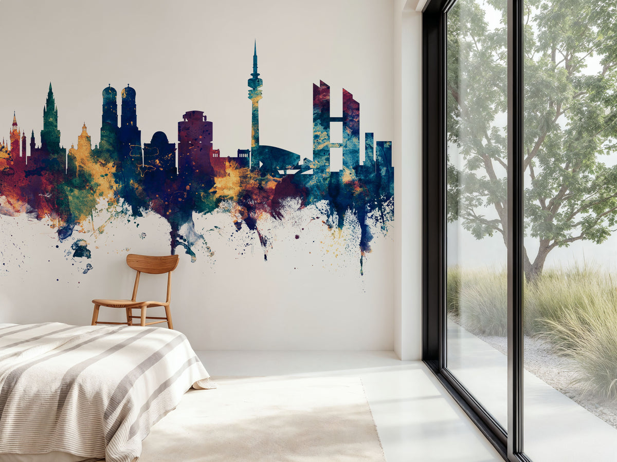 Munich Skyline Blue & Bronze Mural Wallpaper - room preview 05