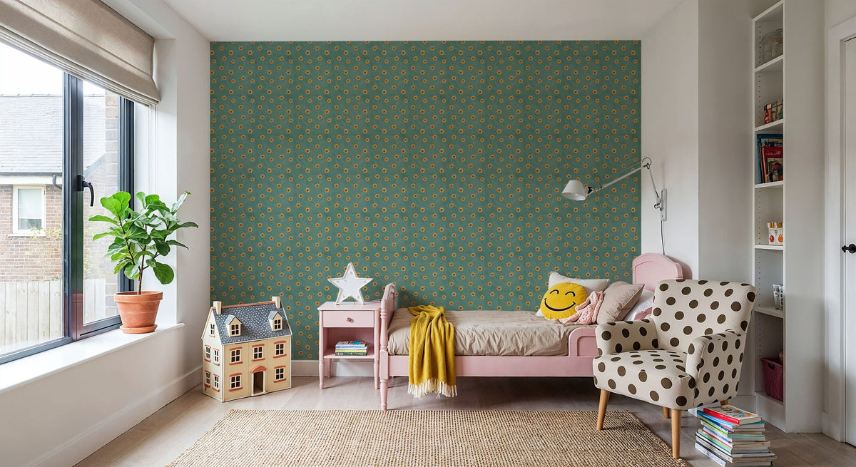 Autumn Buds Turqouise Mural Wallpaper - room preview 05