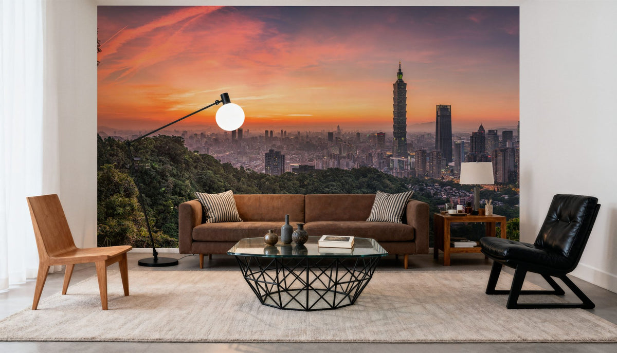 Taipei Sunset Red Mural Wallpaper - room preview 05