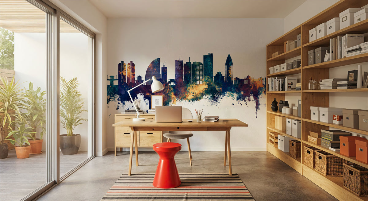 Ulaanbaatar Mongolia Skyline Blue & Bronze Mural Wallpaper - room preview 05
